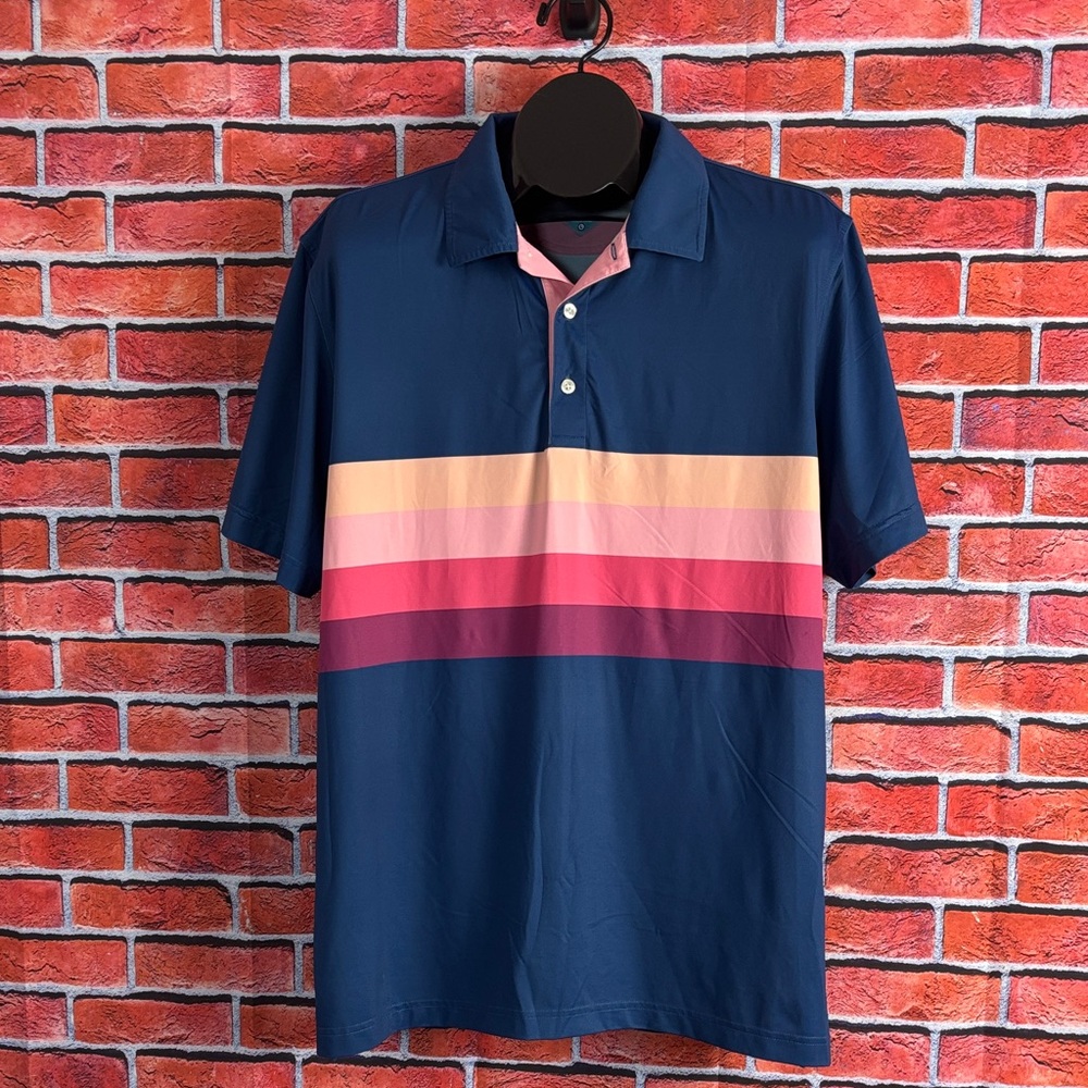Chubbies Men’s Blue Pink Short Sleeve Performance Polo Golf Vacation‎ Size Large